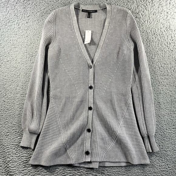 White House Black Market Sweaters - White House Black Market Structured Cardigan M Heather Mercury Grey Ribbed NWT